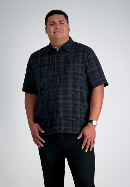 Big &amp; Tall Microfiber Plaid Shirt, Black