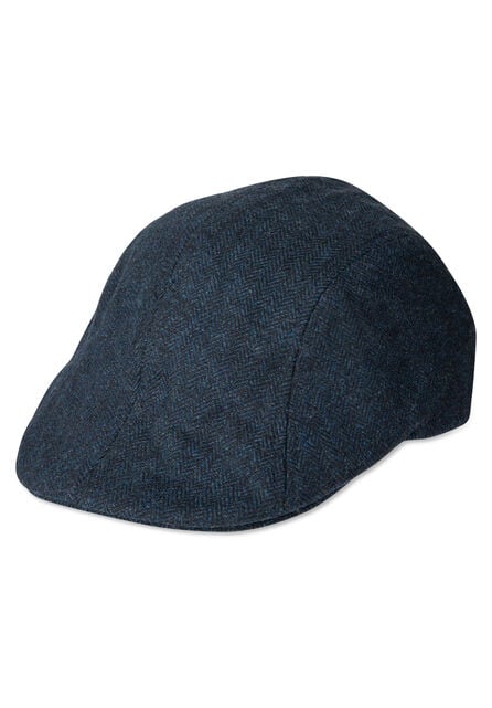 Brushed Herringbone Center Seam Flat Cap, BLUE