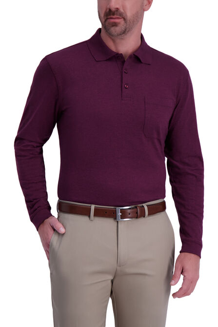 Solid Heather Long Sleeve Polo, Sangria view# 1