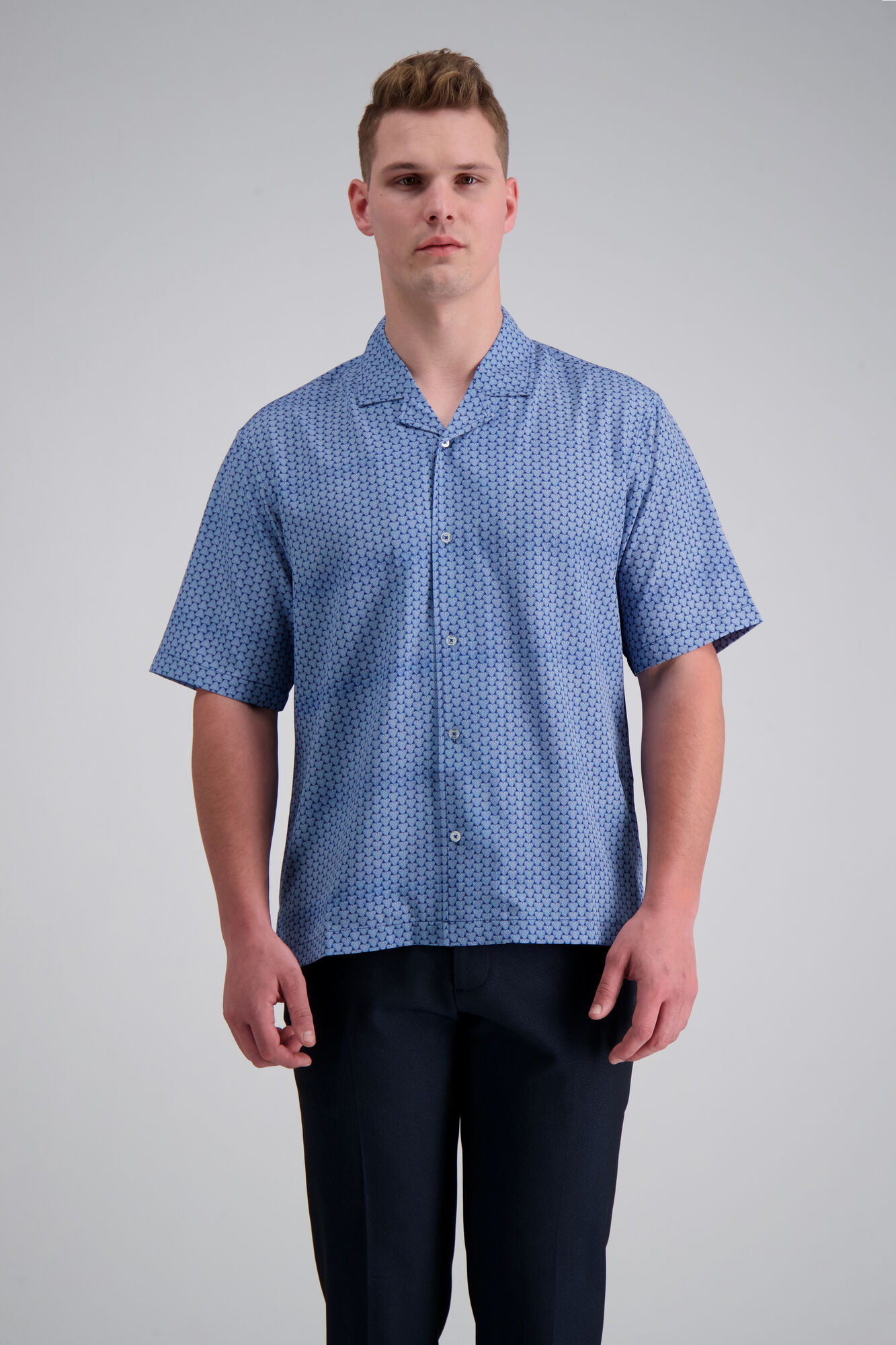 Haggar Short Sleeve Camp Shirt Blue (HW00532 Clothing Shirts & Tops) photo