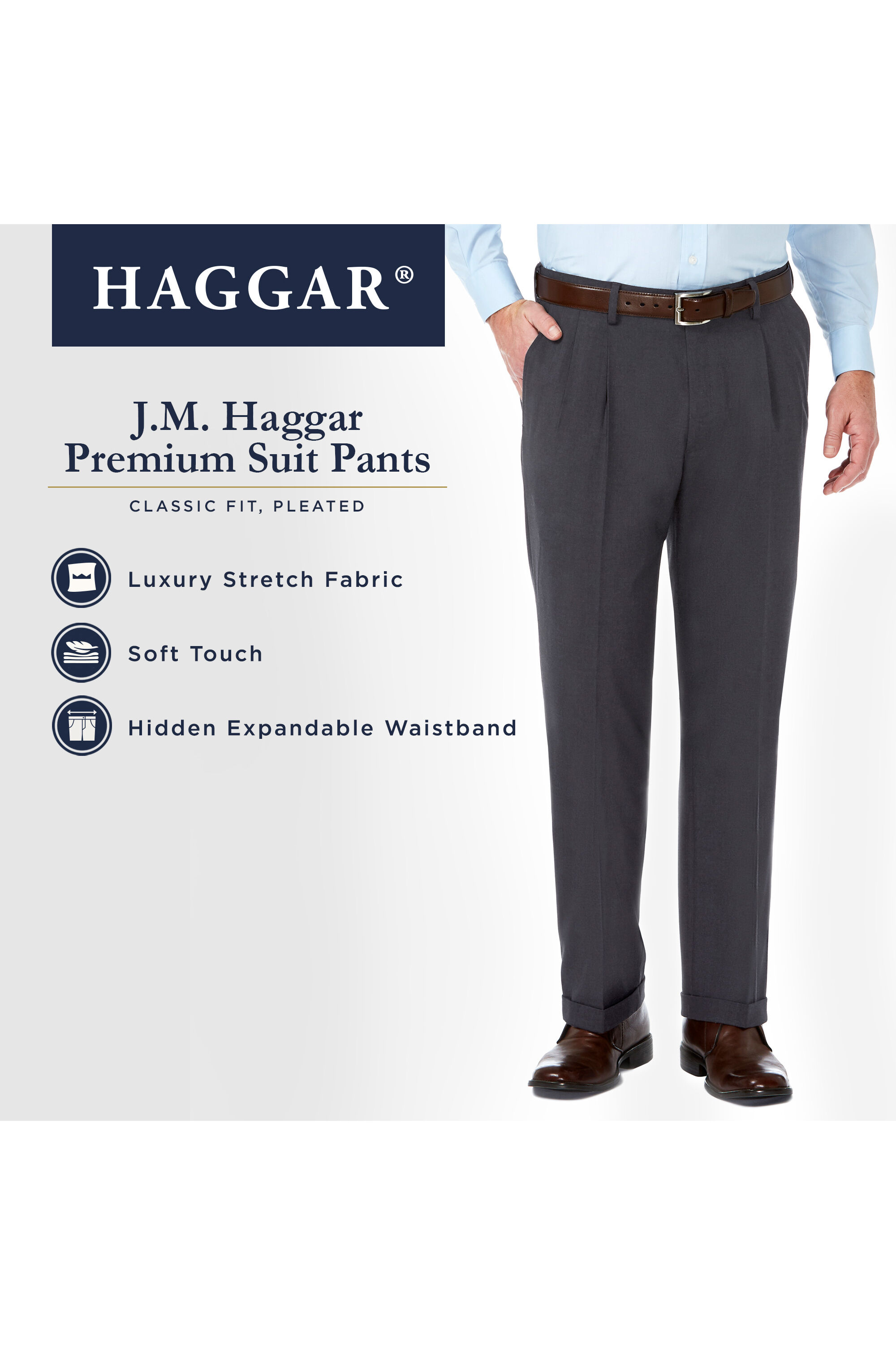 Haggar mens pleated pants on sale