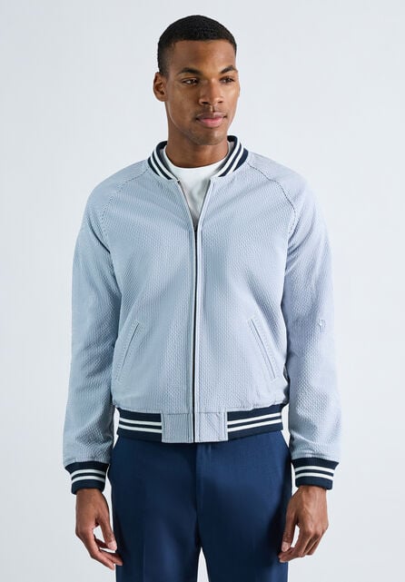 Seersucker Bomber Jacket, Light Blue