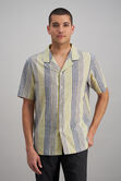 Short Sleeve Linen Stripe Camp Shirt, Yellow view# 1