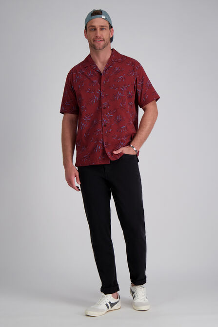 Short Sleeve Tropical Camp Shirt, Heather Burgundy view# 3