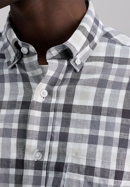 Short Sleeve Button-Down Linen Shirt, Dark Grey