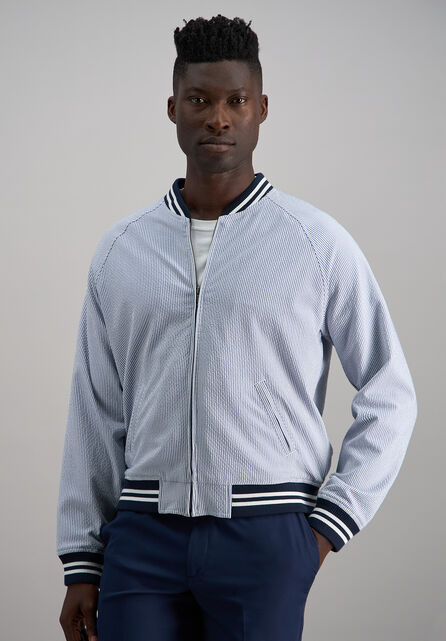 Seersucker Bomber Jacket, Light Blue