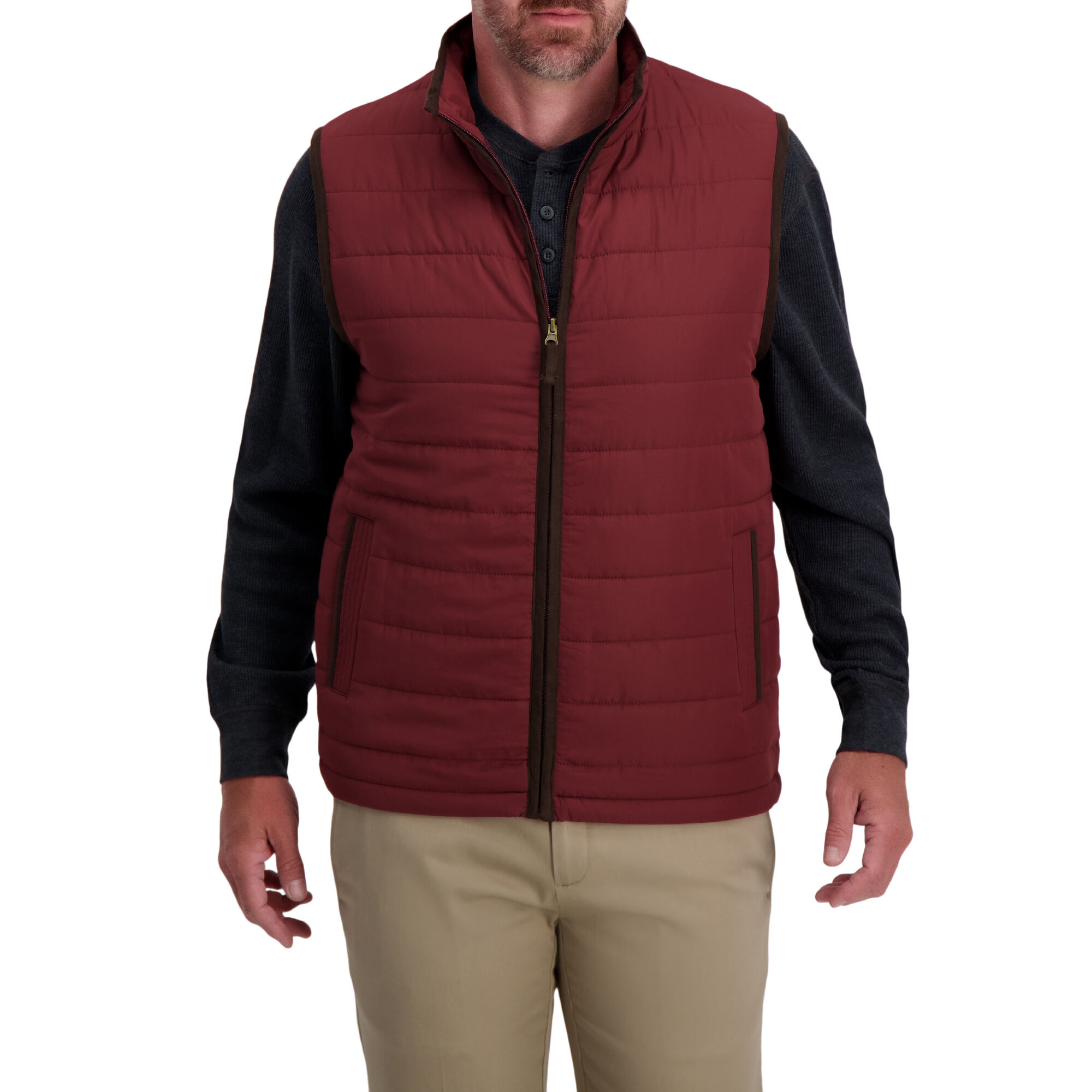 Haggar Channel Puff Vest Dark Red (HGHF0G4034 Clothing Shirts & Tops) photo