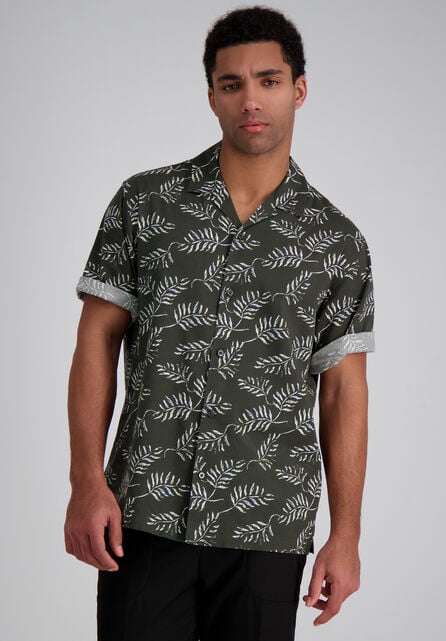 Short Sleeve Tropical Camp Shirt, Charcoal