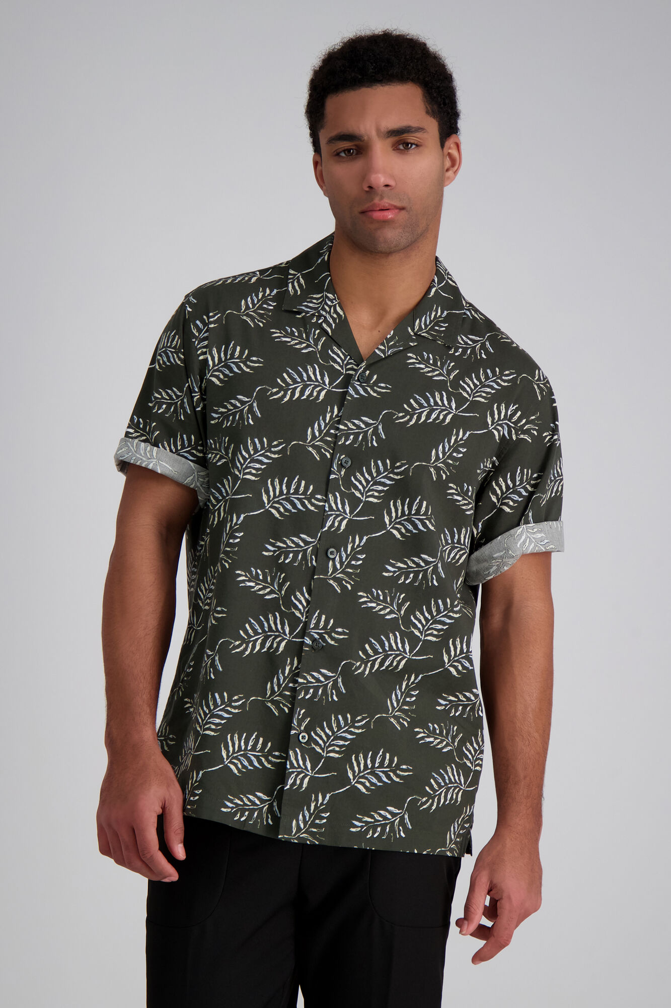 Haggar Short Sleeve Tropical Camp Shirt Charcoal (HW00546 Clothing Shirts & Tops) photo