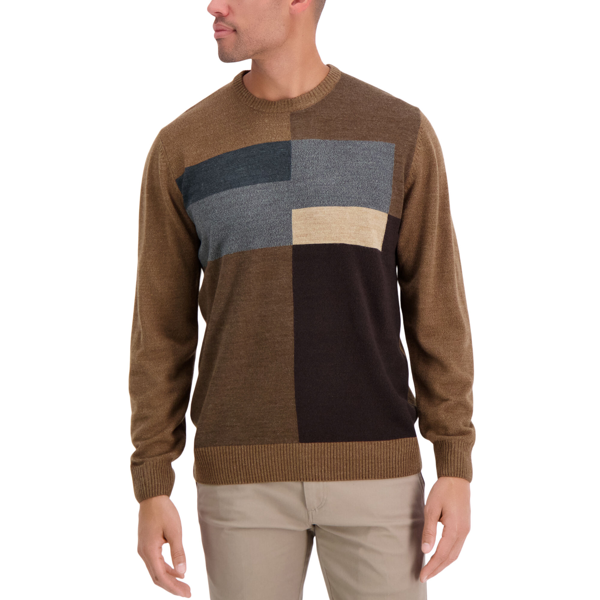 Haggar Soft Acrylic Patchwork Sweater Bark (HGHF0S6096 Clothing Shirts & Tops) photo