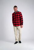 Long Flannel Plaid Shirt, Red view# 3
