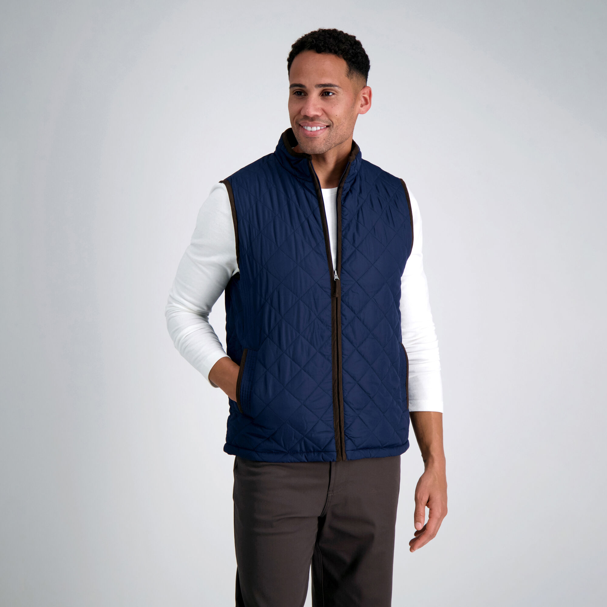 Haggar Diamond Quilted Puff Vest Navy (HGHF0G4033 Clothing Shirts & Tops) photo