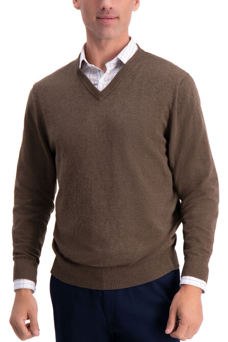 V-Neck Sweater, Dark Brown view# 1