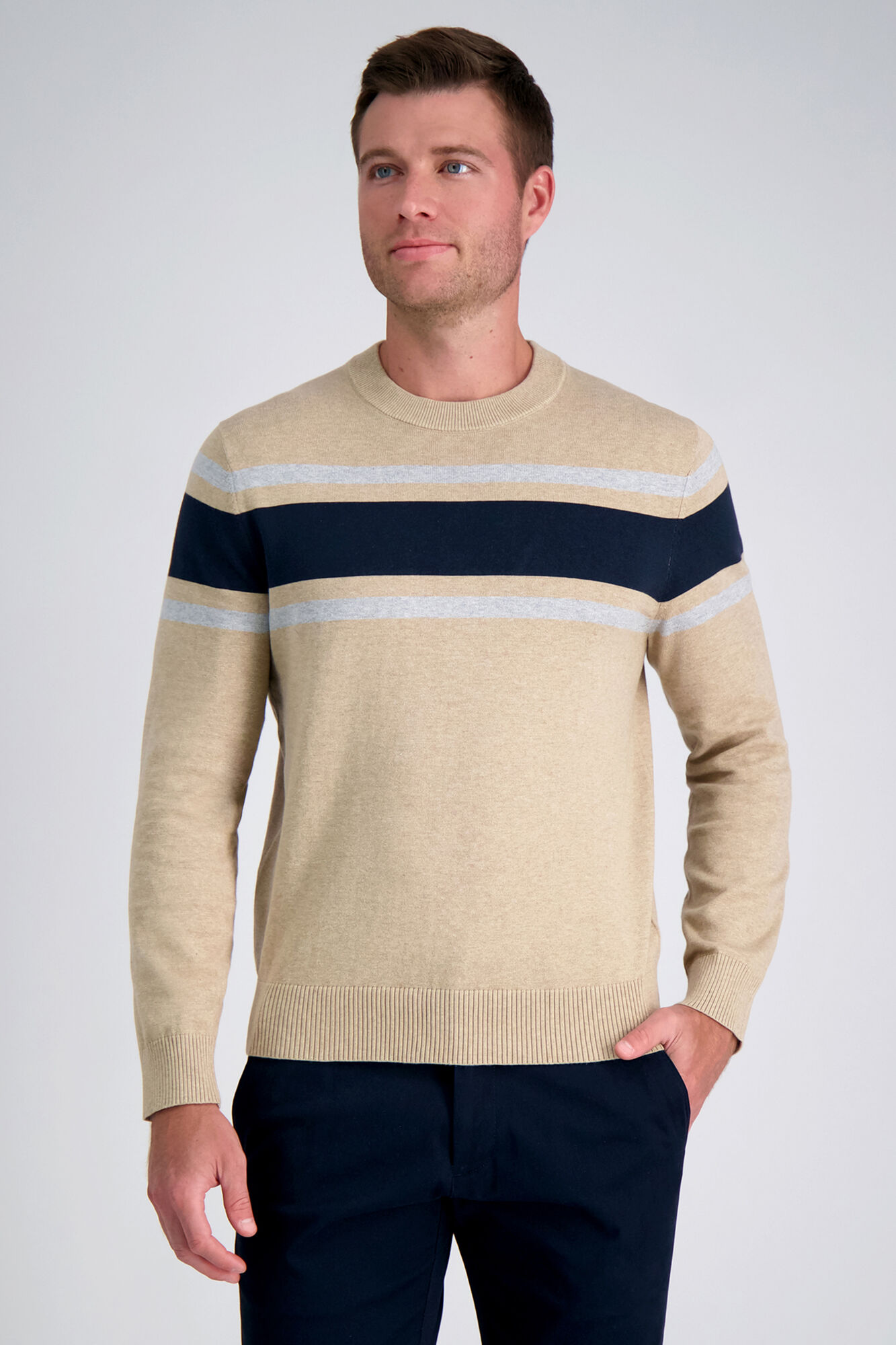Haggar Long Sleeve Crew Sweater Sandstone (HF10196 Clothing Shirts & Tops) photo