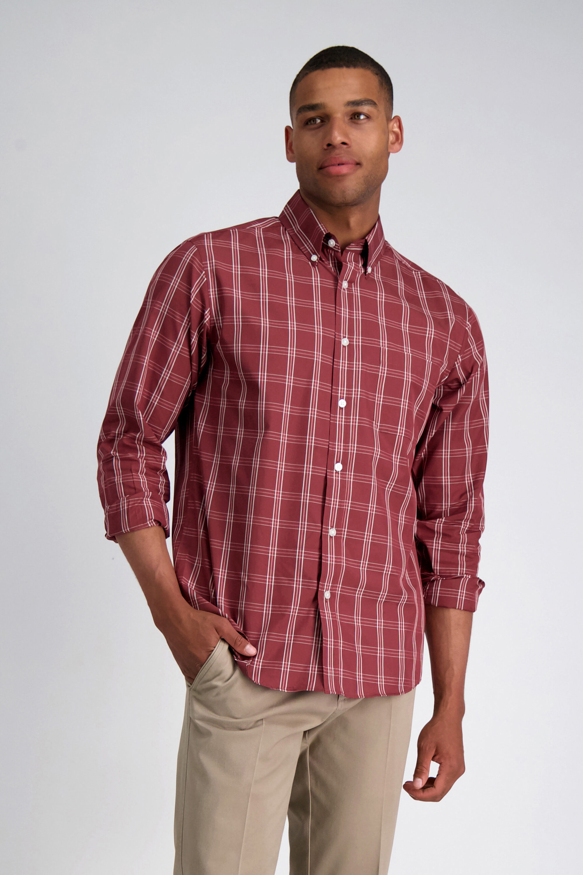 Red casual shirt clearance