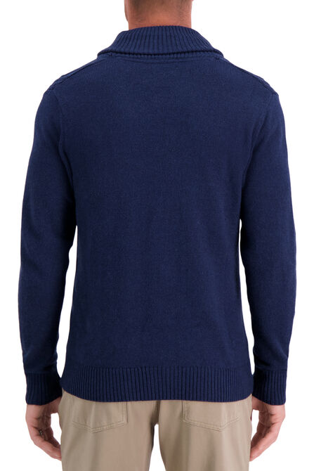 Aran Cable Shawl Button Cardigan, Navy view# 2