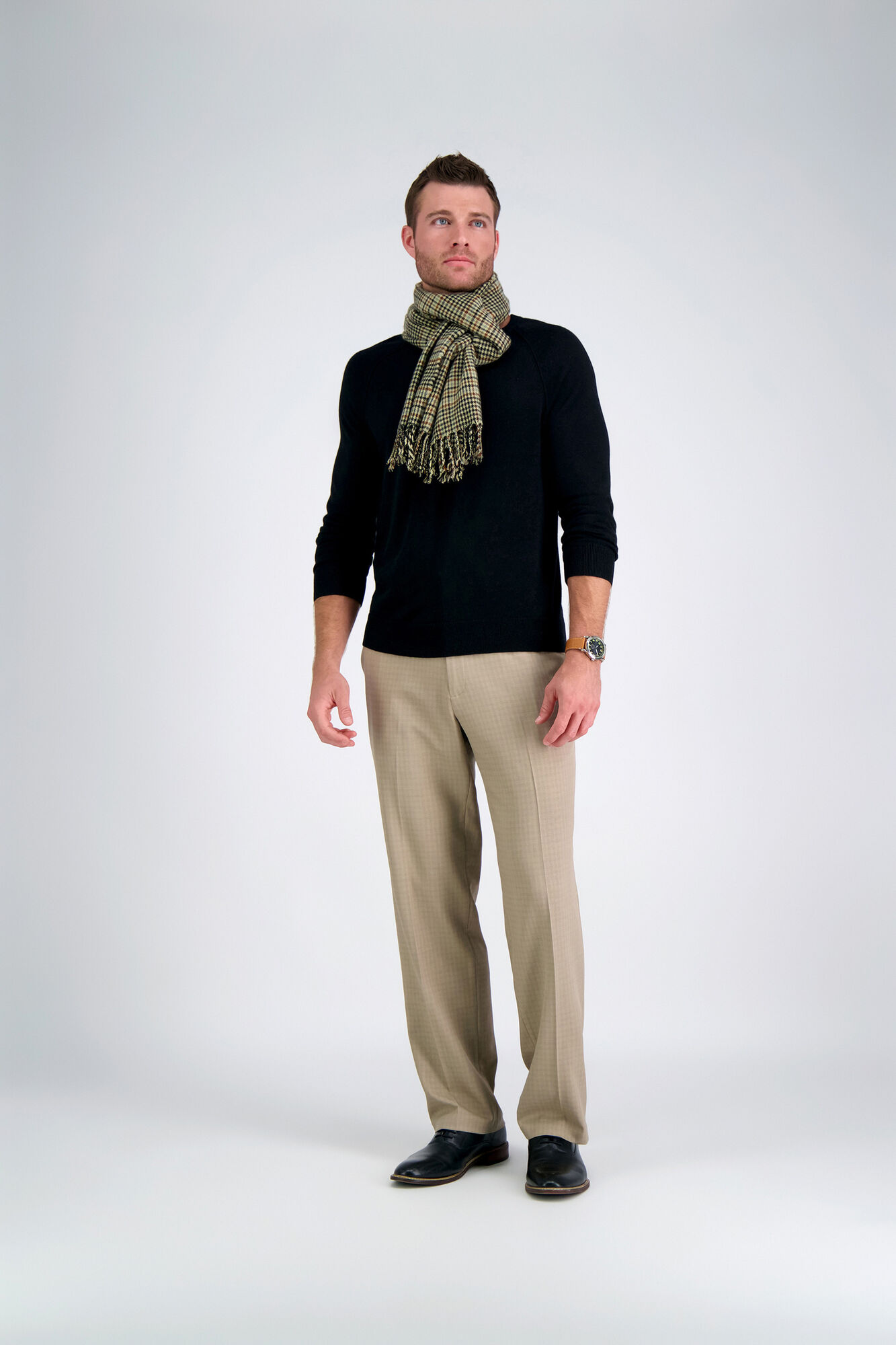Haggar Premium Comfort Dress Pant - Checker Plaid Khaki (HD10709 Clothing Pants) photo