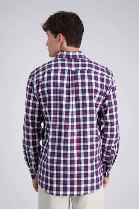 Long Sleeve Brushed Cotton Plaid Shirt, Dark Navy view# 2