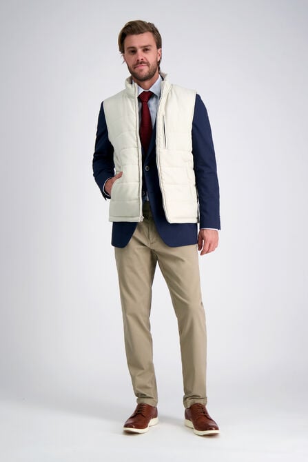 Premium Comfort Performance Cotton Dress Shirt - White &amp; Blue Stripe, Oatmeal view# 3