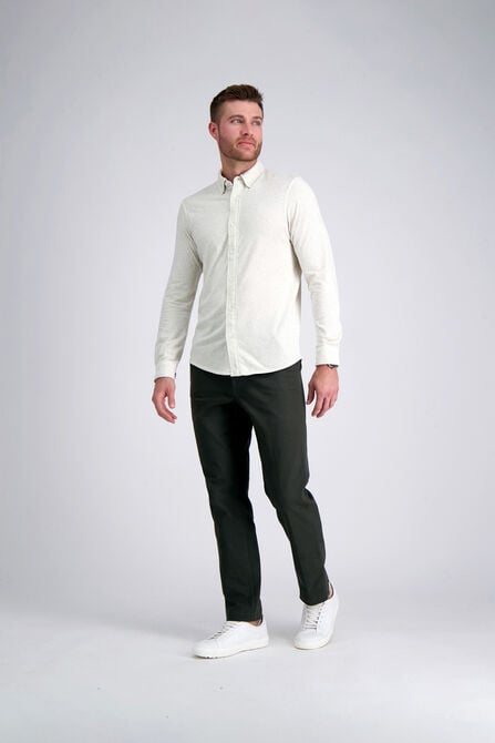 Long Sleeve Jersey Button Down Shirt, Light Grey view# 3