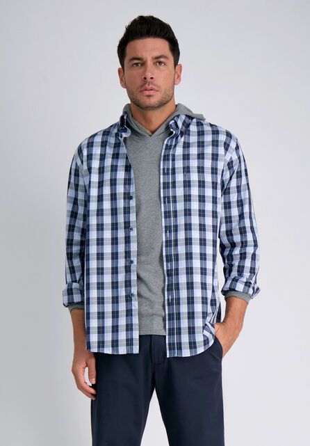 Long Sleeve Plaid Button Down Shirt, Navy