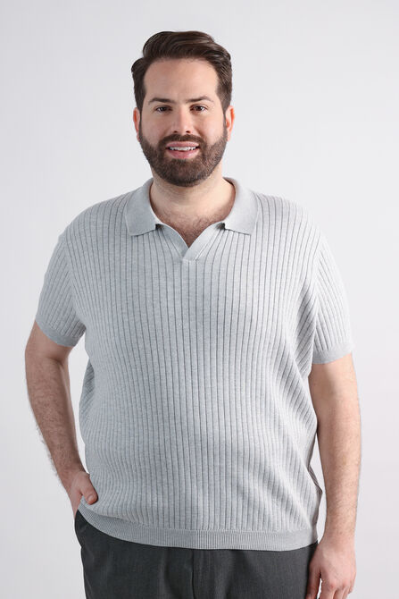 Big &amp; Tall Johnny Collar Ribbed Sweater, Heather Grey view# 1