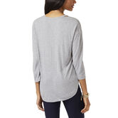 3/4 Sleeve Neck Detail Top, Grey Mix view# 2