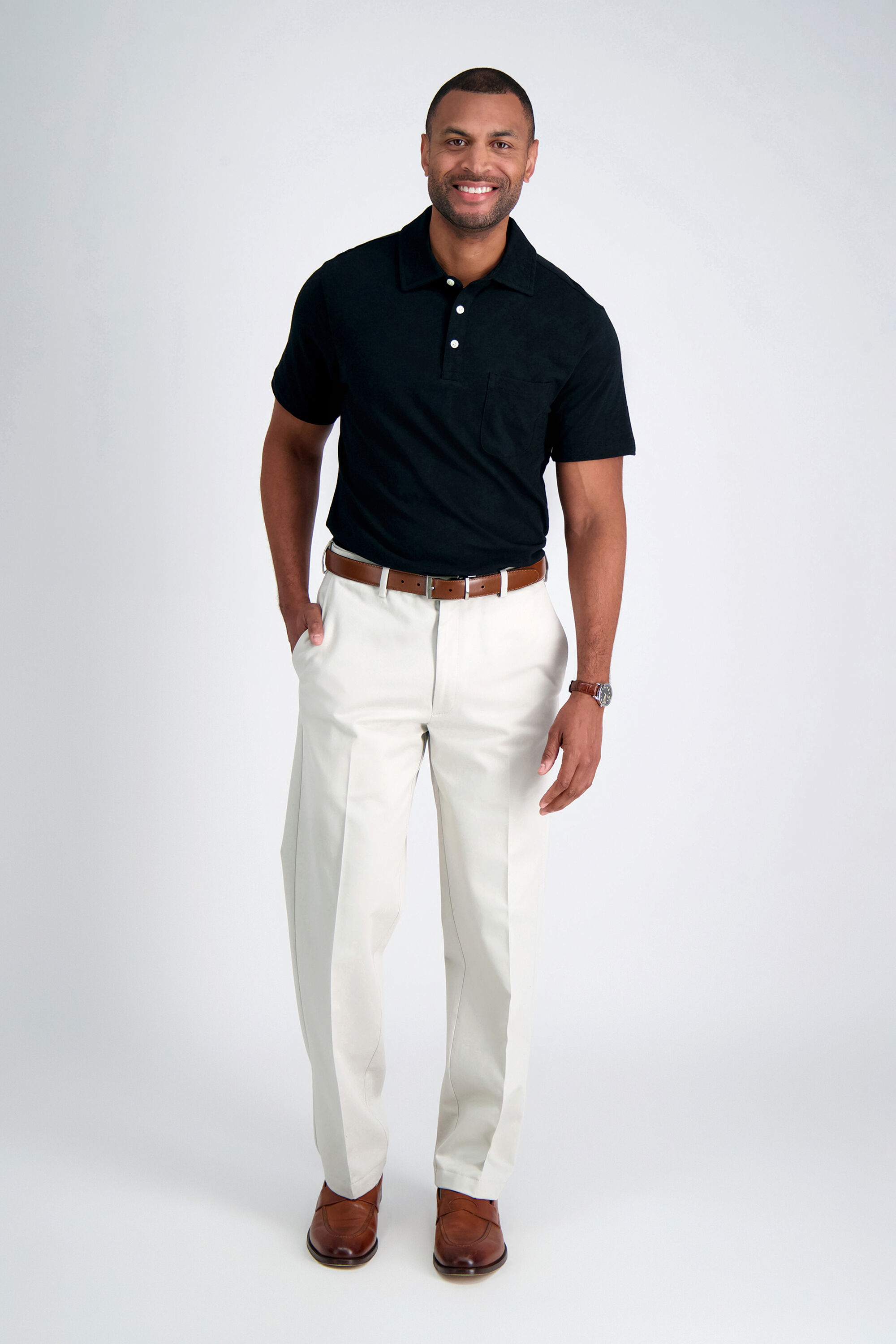 Haggar Mens Work To Weekend Hidden Expandable Waist No Iron Plain Front Pant