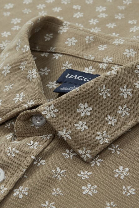 Pique Button Down Shirt - Floral Stamp, Khaki view# 5