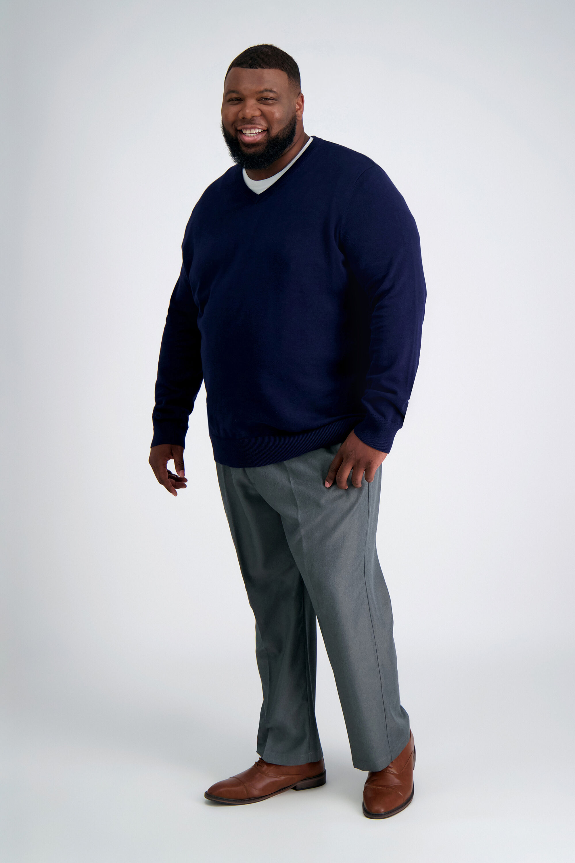 Blue sweater gray pants new arrivals