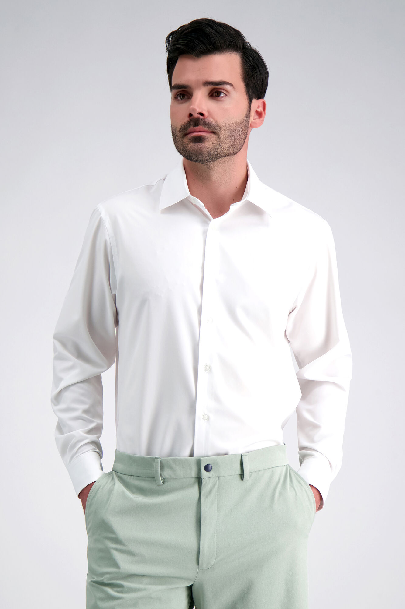 J.M. Haggar Tech Performance Solid Dress Shirt White (HAT001A0545 Clothing Shirts & Tops) photo