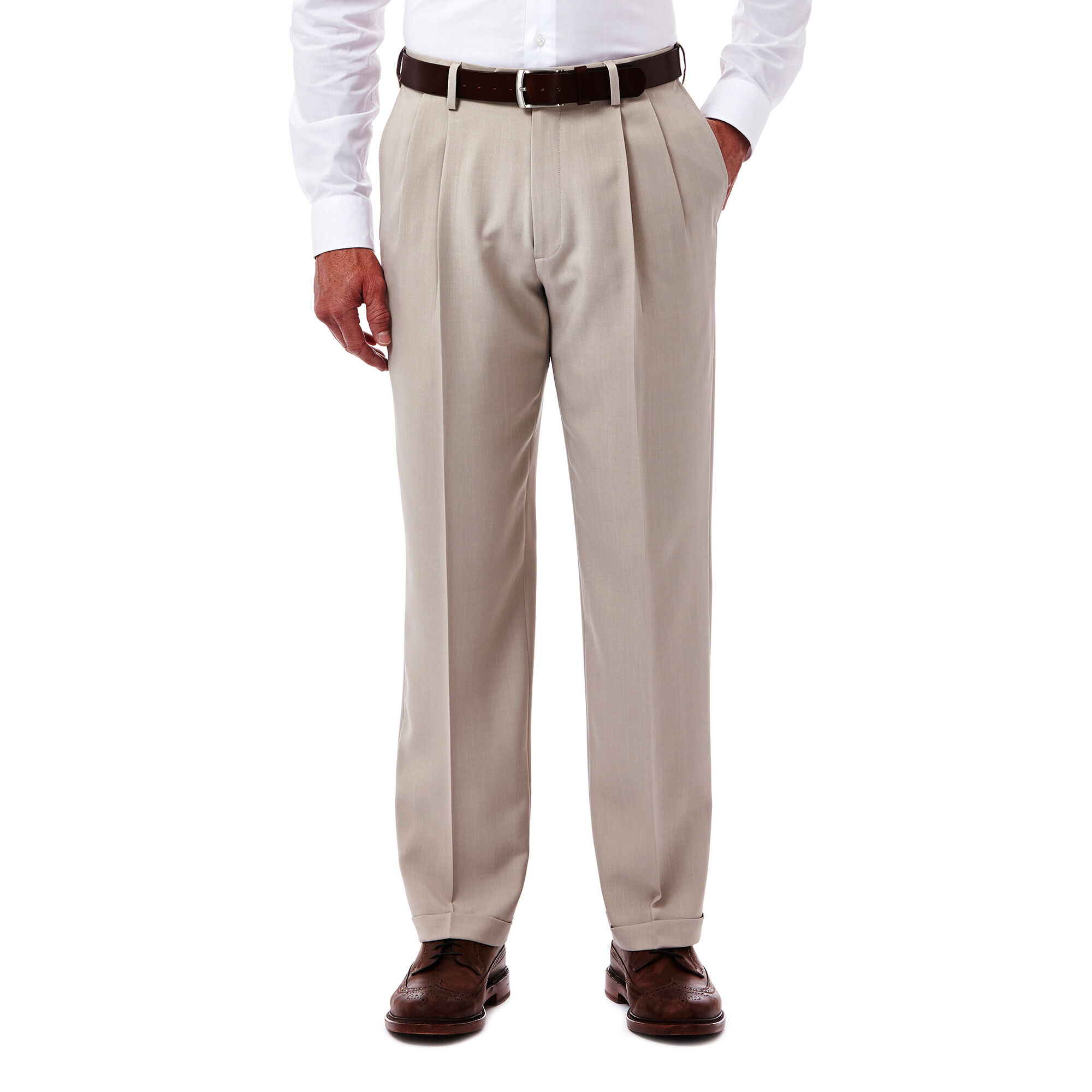 eCLo Stria Dress Pant Classic Fit Pleat Front No Iron Haggar