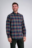 Long Flannel Plaid Shirt, Teal view# 1
