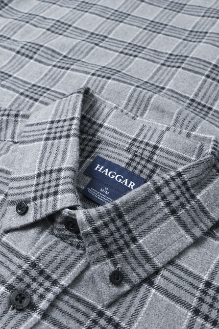 Long Flannel Plaid Shirt, Med Grey view# 5