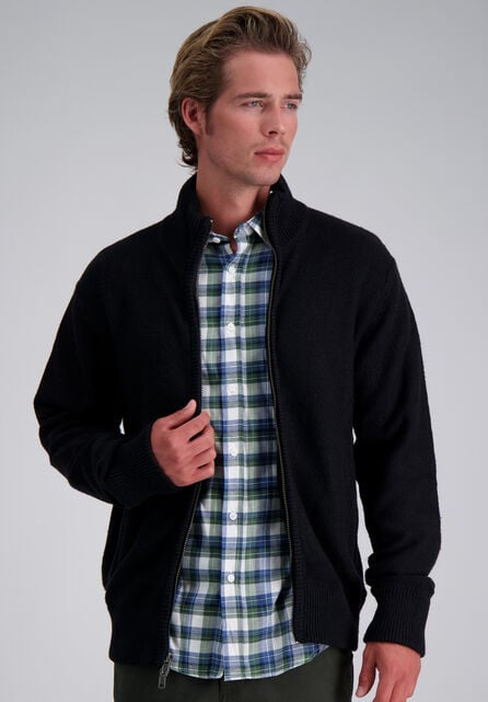 Long Sleeve Zip Sweater, Black