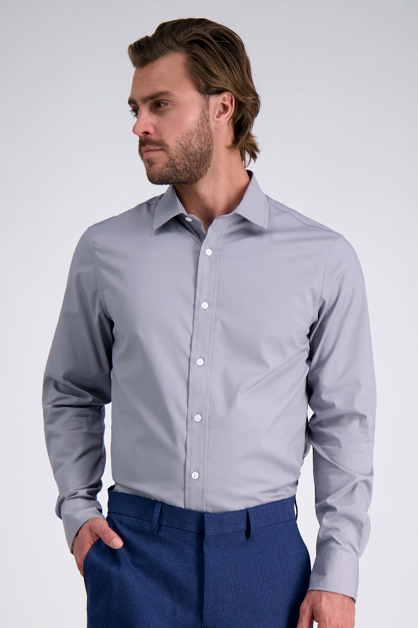 Haggar Premium Comfort Performance Cotton Dress Shirt - Charcoal Graphite (HAG028HE512 Clothing Shirts & Tops) photo