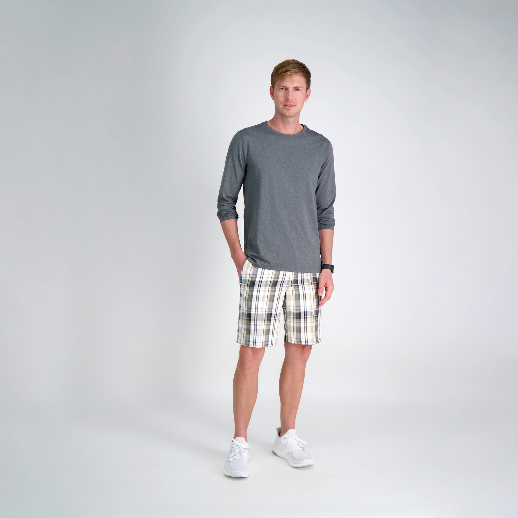 Haggar Big /& Tall Men/’s Cool 18 Pro Plaid Shorts Expandable Waist